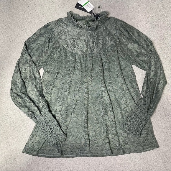 Cable & Gauge Green Lace Mock Neck Blouse Large Nwt - Picture 12 of 12
